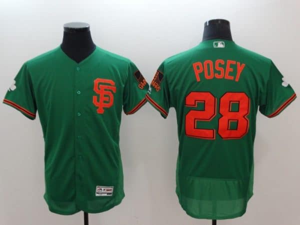 San Francisco Giants #28 Buster Posey Green St Patrick's Day Flexbase Stitched Jersey