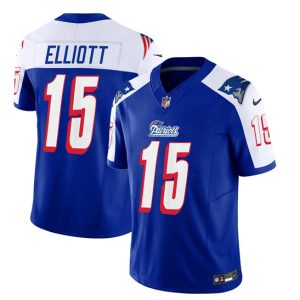 New England Patriots #15 Ezekiel Elliott Blue White 2023 F.U.S.E. Vapor Limited Stitched Jersey