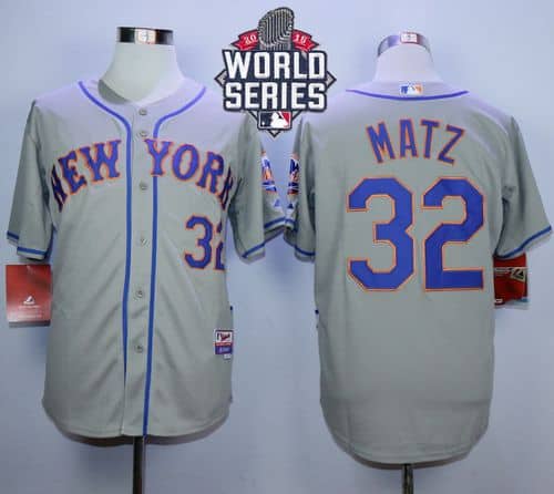 Mets #32 Steven Matz Grey Road Cool Base W 2015 World Series Patch Stitched Jersey