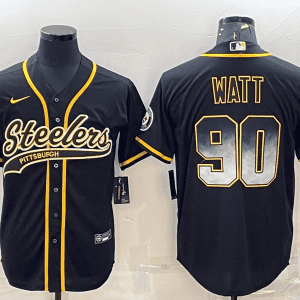 Pittsburgh Steelers #90 T.J. Watt Black Gold With Patch Cool Base Stitched Baseball Jersey