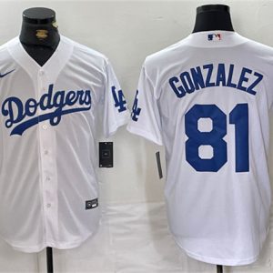 Brooklyn Dodgers #81 Victor Gonz¨¢lez White Cool Base Stitched Jersey