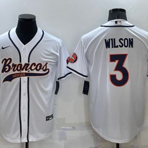 Denver Broncos #3 Russell Wilson White Cool Base Stitched Baseball Jersey