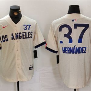 Los Angeles Dodgers #37 Teoscar Hern¨¢ndez Cream 2024 City Connect Limited Stitched Jersey