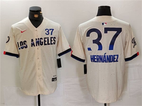 Los Angeles Dodgers #37 Teoscar Hern¨¢ndez Cream 2024 City Connect Limited Stitched Jersey