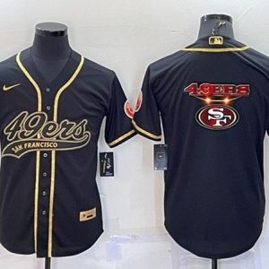 San Francisco 49ers Black Gold Team Big Logo With Patch Cool Base Stitched Baseball Jersey