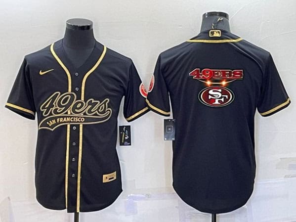 San Francisco 49ers Black Gold Team Big Logo With Patch Cool Base Stitched Baseball Jersey