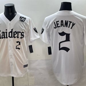Las Vegas Raiders #2 Ashton Jeanty White 'Gothic Sin City Shadows Edition' With 65th Anniversary Patch Vapor Limited Stitched Jersey
