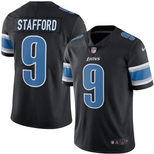 Lions #9 Matthew Stafford Black Stitched Limited Rush Nike Jersey