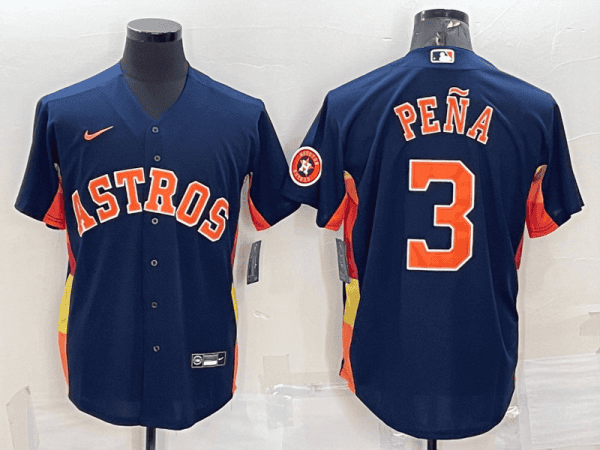 Houston Astros #3 Jeremy PeNa Navy With Patch Cool Base Stitched Jersey