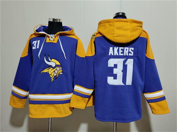 Minnesota Vikings #31 Cam Akers Purple Yellow Ageless Must-Have Lace-Up Pullover Hoodie