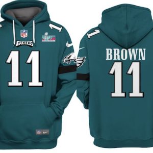 Philadelphia Eagles #11 A.J. Brown Green Super Bowl LVII Patch Pullover Hoodie
