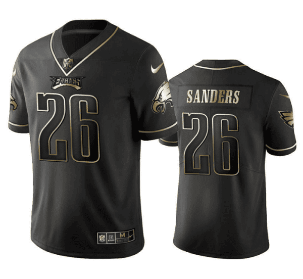 Philadelphia Eagles #26 Miles Sanders Black Golden Edition Stitched Jersey