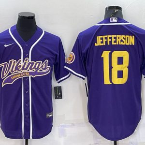 Minnesota Vikings #18 Justin Jefferson Purple Gold With Patch Cool Base Stitched Baseball Jersey