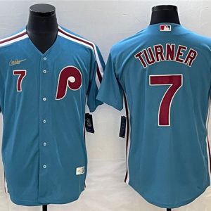 Philadelphia Phillies #7 Trea Turner Blue Cool Base With Patch Stitched Jersey