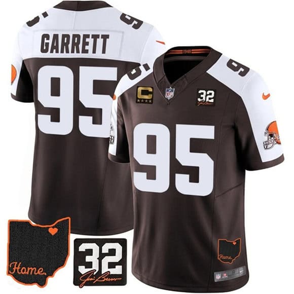 Cleveland Browns #95 Myles Garrett Brown Alternate 2025 F.U.S.E. 4-Star C Patch With Jim Brown Memorial Home Patch Vapor Limited Football Stitched Jersey