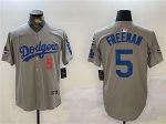 Los Angeles Dodgers #5 Freddie Freeman Gray 2024 World Series Champions With Fernando Memorial Patch Limited Stitched Jersey