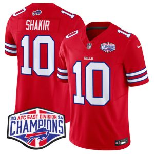 Buffalo Bills #10 Khalil Shakir Red 2024-25 F.U.S.E. AFC East Division Champions Patch Limited Stitched Jersey