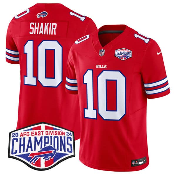 Buffalo Bills #10 Khalil Shakir Red 2024-25 F.U.S.E. AFC East Division Champions Patch Limited Stitched Jersey