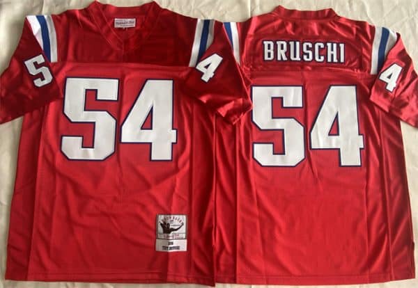 New England Patriots #54 Tedy Bruschi Red Throwback Stitched Football Jersey