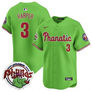 Philadelphia Phillies #3 Bryce Harper Green With Patch Stitched Jersey