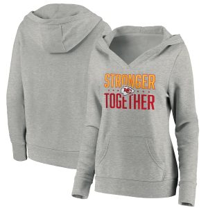 Kansas City Chiefs Heather Gray Stronger Together Crossover Neck Pullover Hoodie(Run Small)