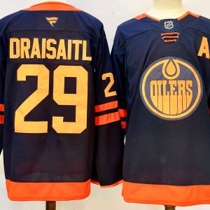 Edmonton Oilers #29 Leon Draisaitl Navy 2024-25 A Patch Stitched Jersey