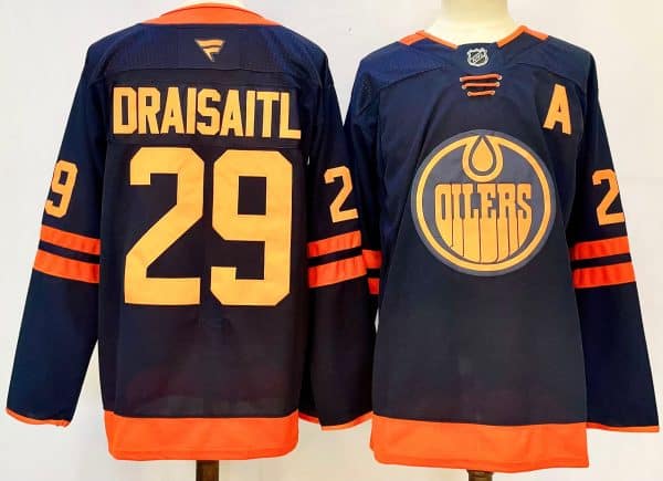Edmonton Oilers #29 Leon Draisaitl Navy 2024-25 A Patch Stitched Jersey