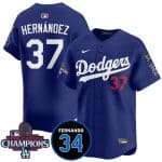 Los Angeles Dodgers #37 Teoscar Hernandez Royal 2024 World Series Champions With Fernando Memorial Patch Vapor Premier Limited Stitched Jersey