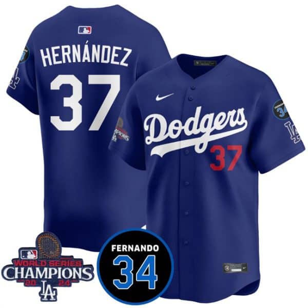 Los Angeles Dodgers #37 Teoscar Hernandez Royal 2024 World Series Champions With Fernando Memorial Patch Vapor Premier Limited Stitched Jersey
