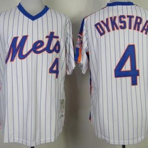 Mitchell And Ness Mets #4 Len Dykstra White Blue Strip Stitched Jersey