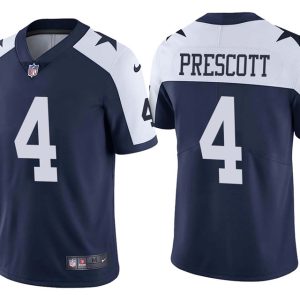 Dallas Cowboys #4 Dak Prescott Navy Blue Thanksgiving Stitched Vapor Untouchable Limited Throwback Nike Jersey