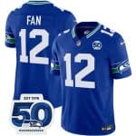 Seattle Seahawks #12 Fan Royal 2025 F.U.S.E 50th Anniversary Patch Throwback Vapor Limited Football Stitched Jersey