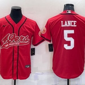 San Francisco 49ers #5 Trey Lance Red Cool Base Stitched Baseball Jersey