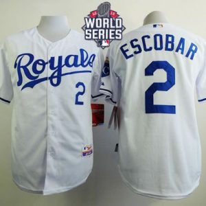Royals #2 Alcides Escobar White Cool Base W 2015 World Series Patch Stitched Jersey
