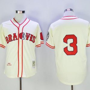 Mitchell And Ness Braves #3 Babe Ruth Stitched Cream Throwback Jersey