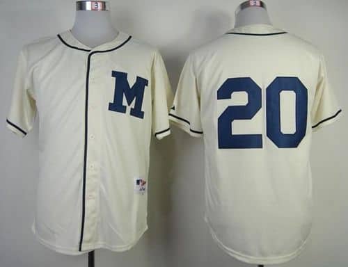 Brewers #20 Jonathan Lucroy Cream 1913 Turn Back The Clock Stitched Jersey