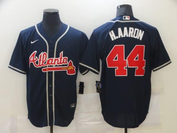 Atlanta Braves #44 Hank Aaron Navy Stitched Jersey