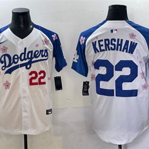 Los Angeles Dodgers #22 Clayton Kershaw White Royal 2025 Tokyo Series Limited Stitched Jersey