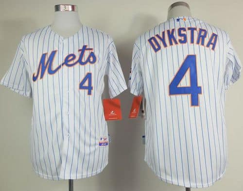 Mets #4 Lenny Dykstra White(Blue Strip) Home Cool Base Stitched Jersey