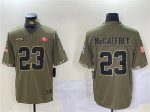 San Francisco 49ers #23 Christian McCaffrey Olive 2022 Salute To Service Limited Stitched Jersey