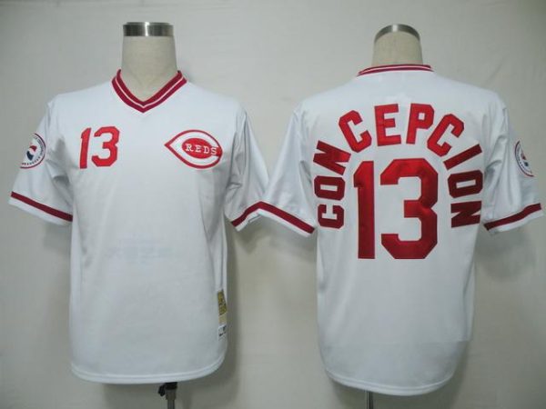 Mitchell And Ness Reds #13 Dave Concepcion White Throwback Stitched Jersey