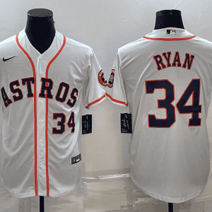 Houston Astros #34 Nolan Ryan White With Patch Cool Base Stitched Jersey