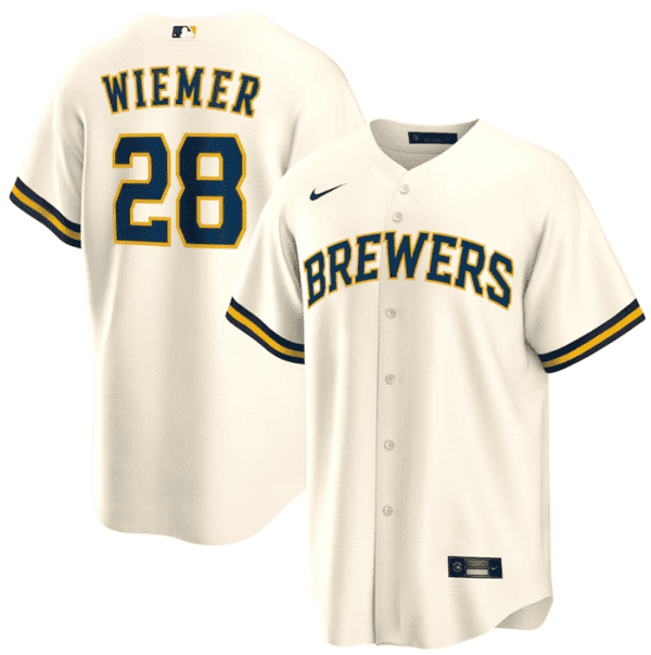Milwaukee Brewers #28 Joey Wiemer Cream Cool Base Stitched Jersey