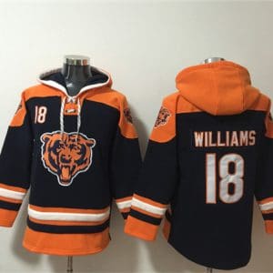 Chicago Bears #18 Caleb Williams Orange Navy Ageless Must-Have Lace-Up Pullover Hoodie