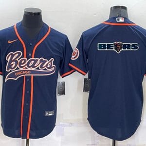 Chicago Bears Navy Team Big Logo With Patch Cool Base Stitched Baseball Jersey