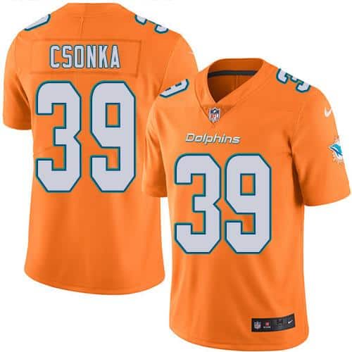 Dolphins #39 Larry Csonka Orange Stitched Limited Rush Nike Jersey