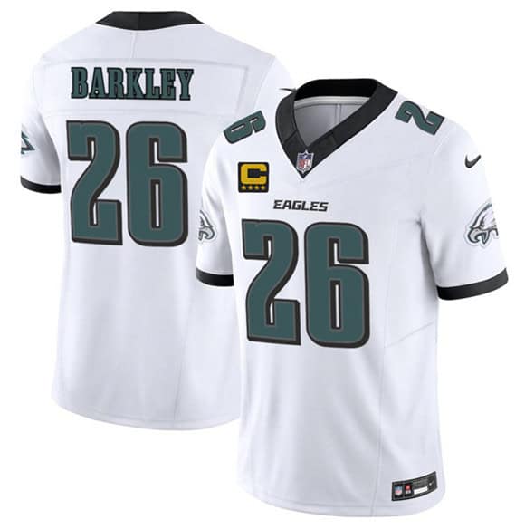 Philadelphia Eagles #26 Saquon Barkley White 2025 F.U.S.E. With 4-Star C Patch Vapor Untouchable Limited Stitched Jersey