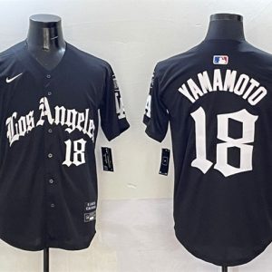 Los Angeles Dodgers #18 Yoshinobu Yamamoto Black Mexico 2025 LA Gothic Style With Fernando Patch Vapor Premier Limited Stitched Jersey