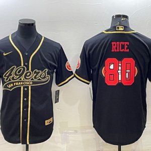 San Francisco 49ers #80 Jerry Rice Black Gold Team Big Logo With Patch Cool Base Stitched Baseball Jersey