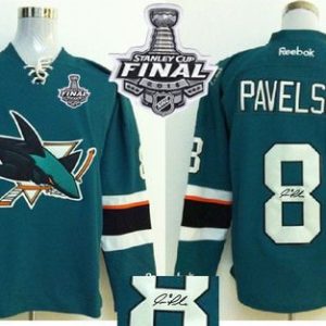 Sharks #8 Joe Pavelski Teal Autographed 2016 Stanley Cup Final Patch Stitched Jersey